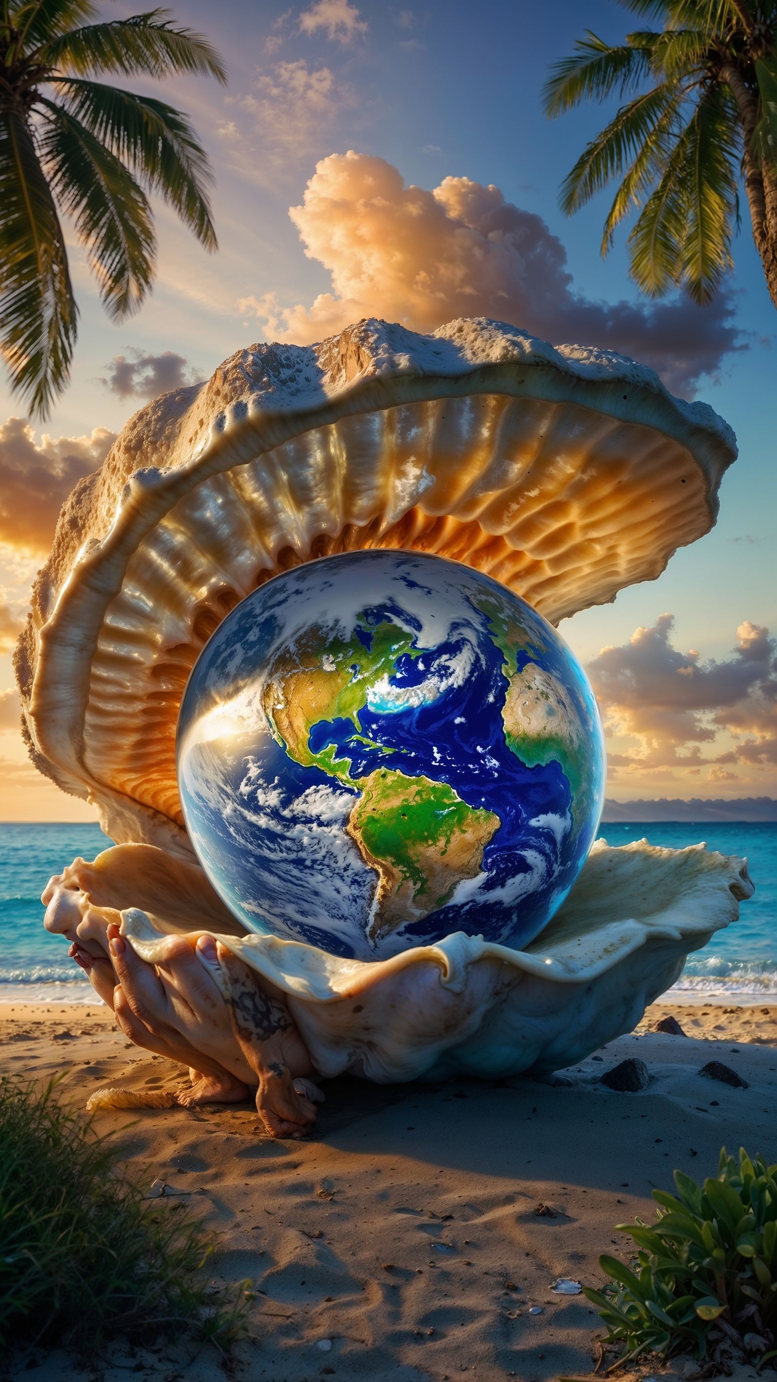 Pearl Earth inside a Giant Clam