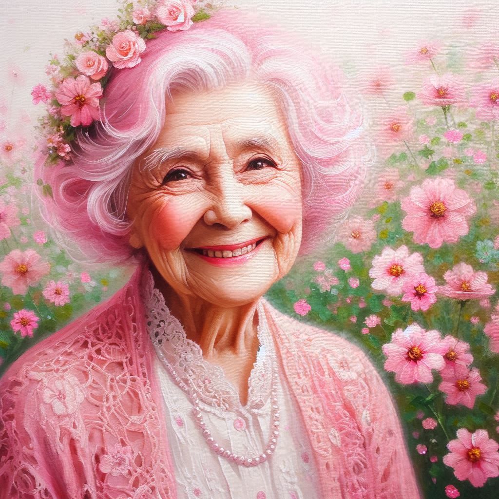 lovely lady with pink hair.