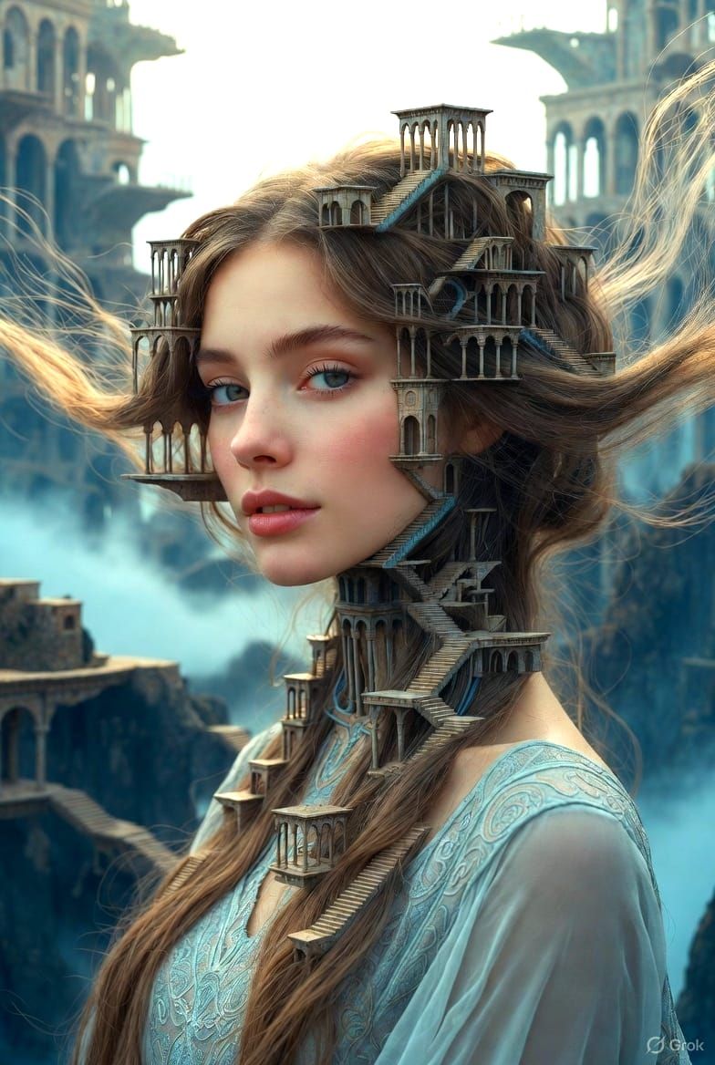 Woman face. Escher-esque style