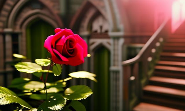 Rose-Covered Castle in Dystopian Comic Art Style