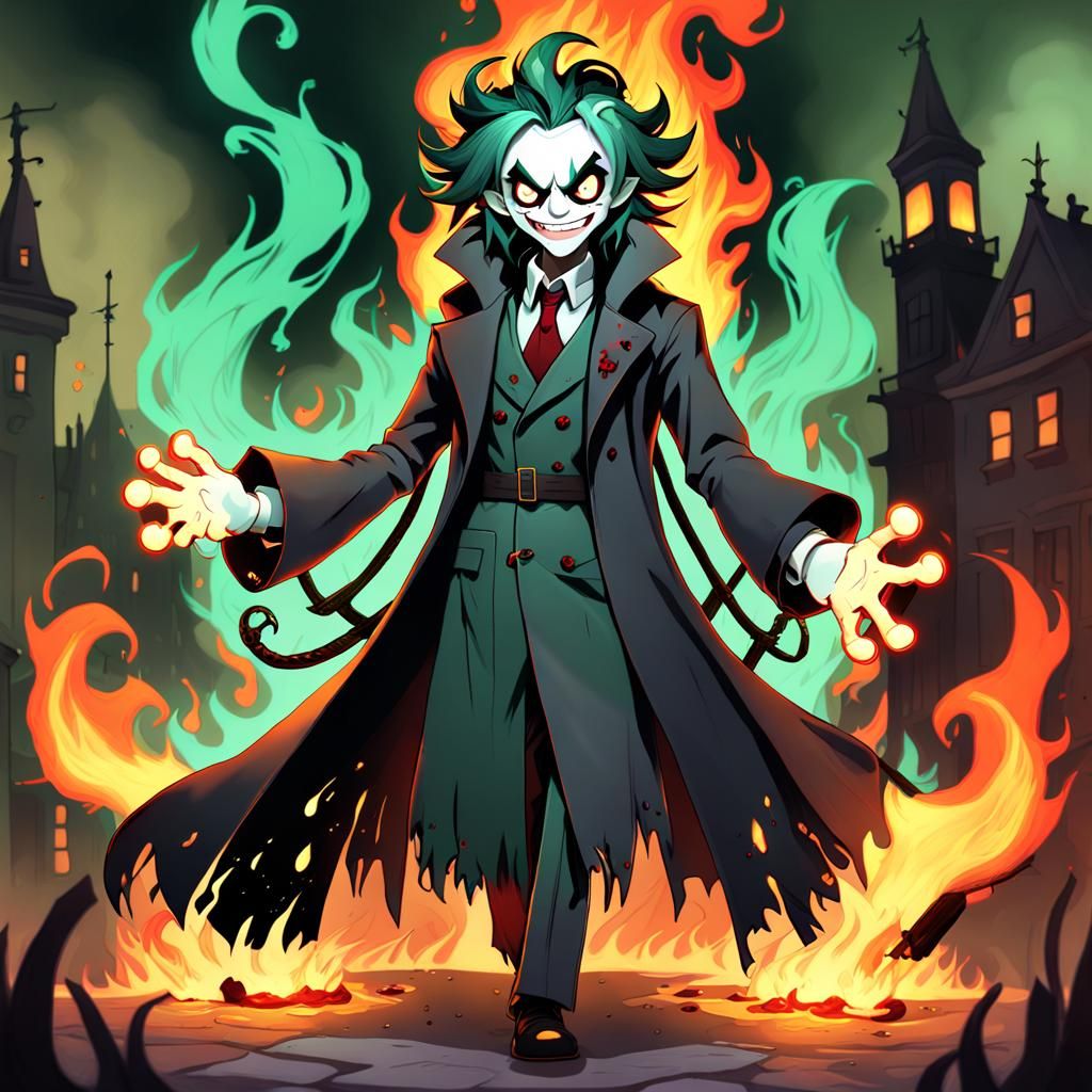 Hazbin Hotel style. Young male. Stitched up ragdoll demon co...