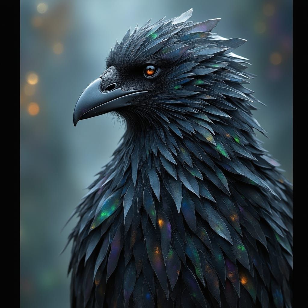 <lora:Archetypal Images:1.0> <lora:Black Opal:1.0> a raven made of black opal