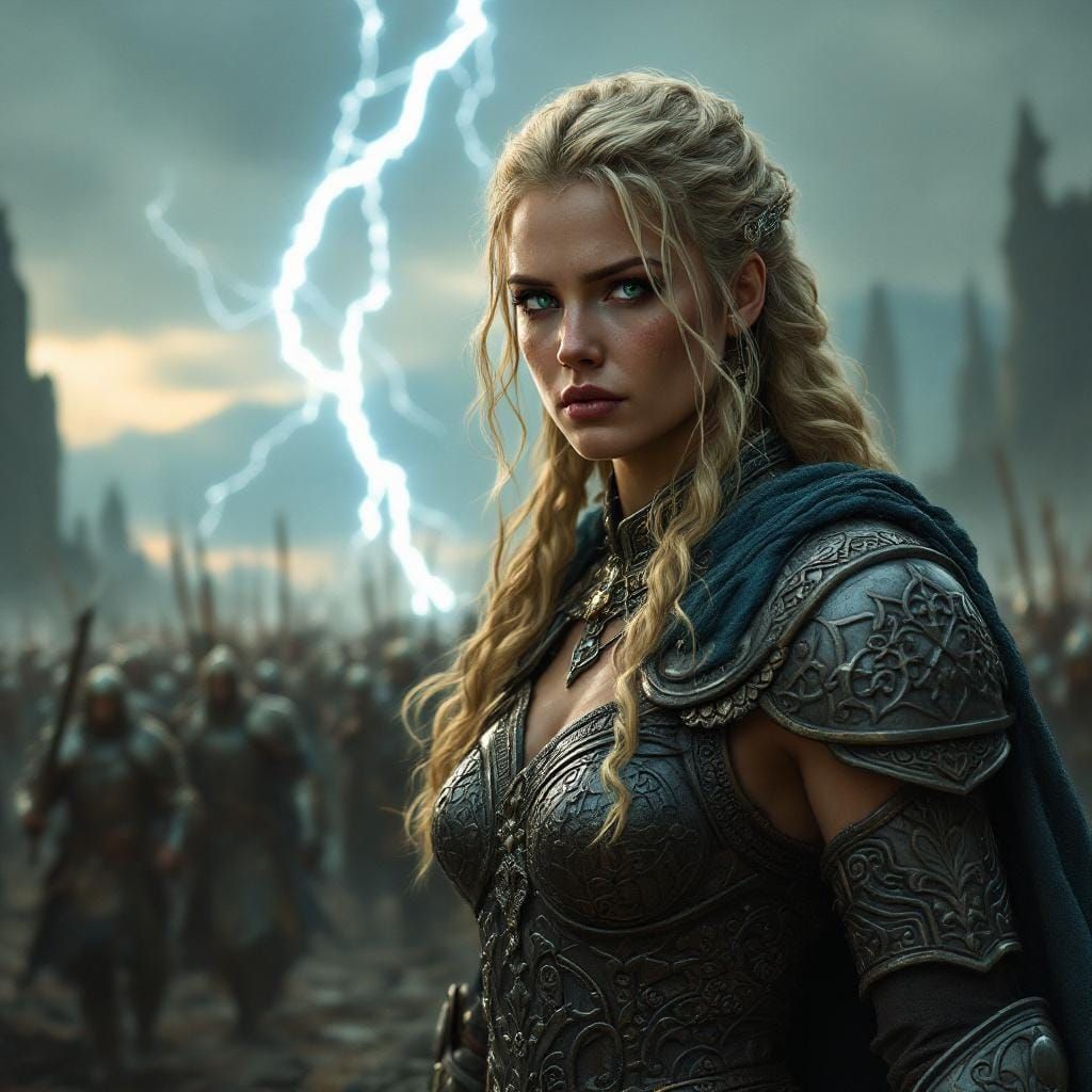 Celtic Warrior Queen Leads Army in Dark Fantasy Style