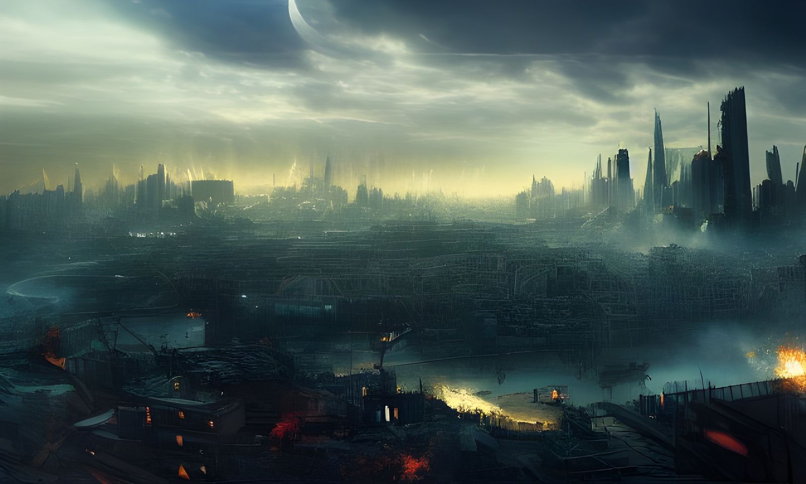 Dramatic destruction, city Skyline, cinematic lighting, hyperdetailed ...