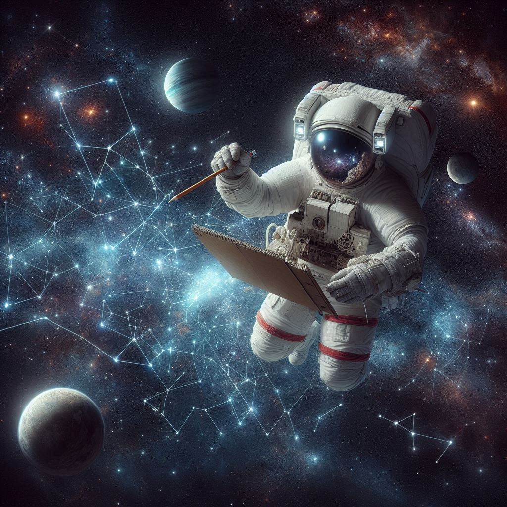 Astronaut Sketching Constellations  by @queenie