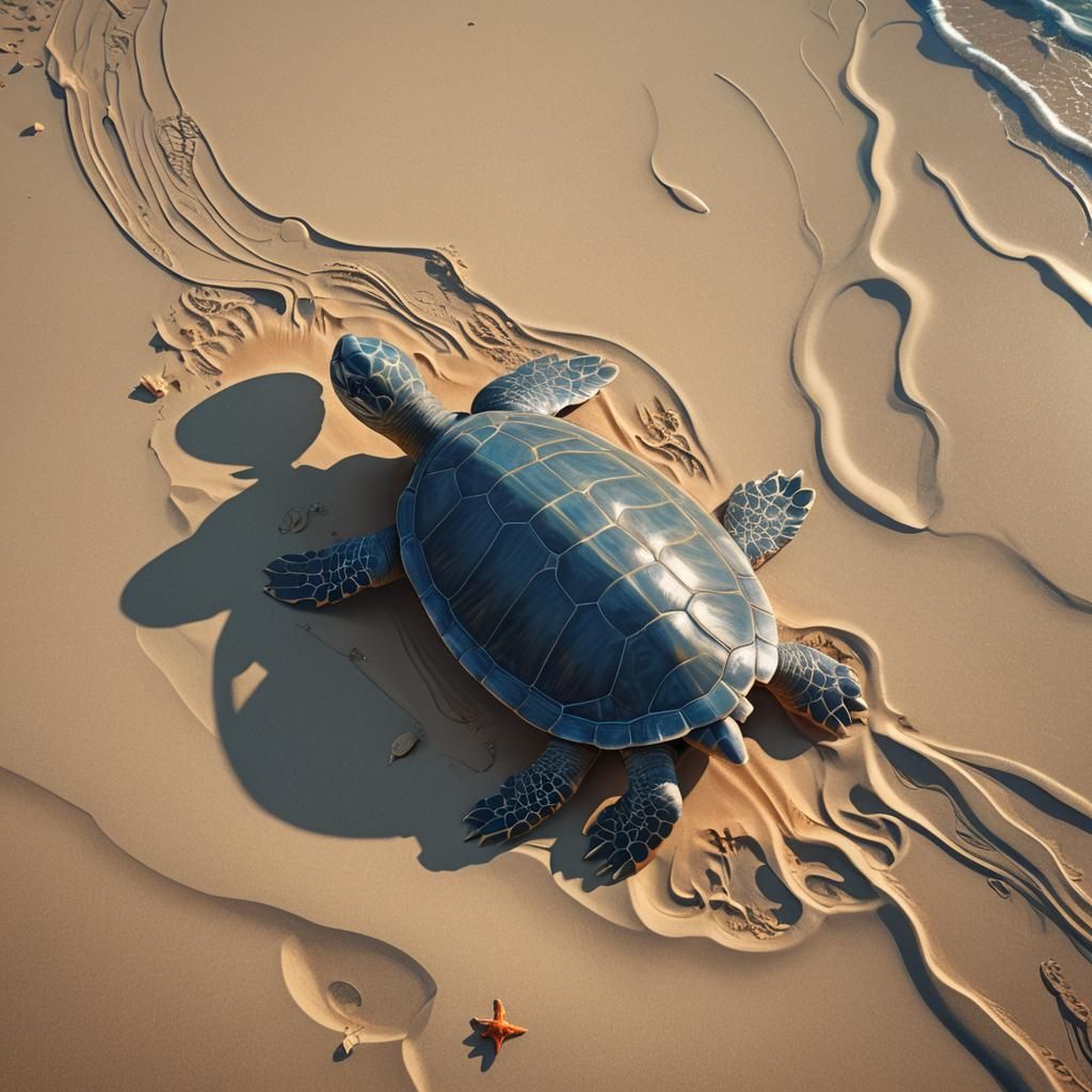 Turtle Walks on Beach: Fantasy Concept Art
