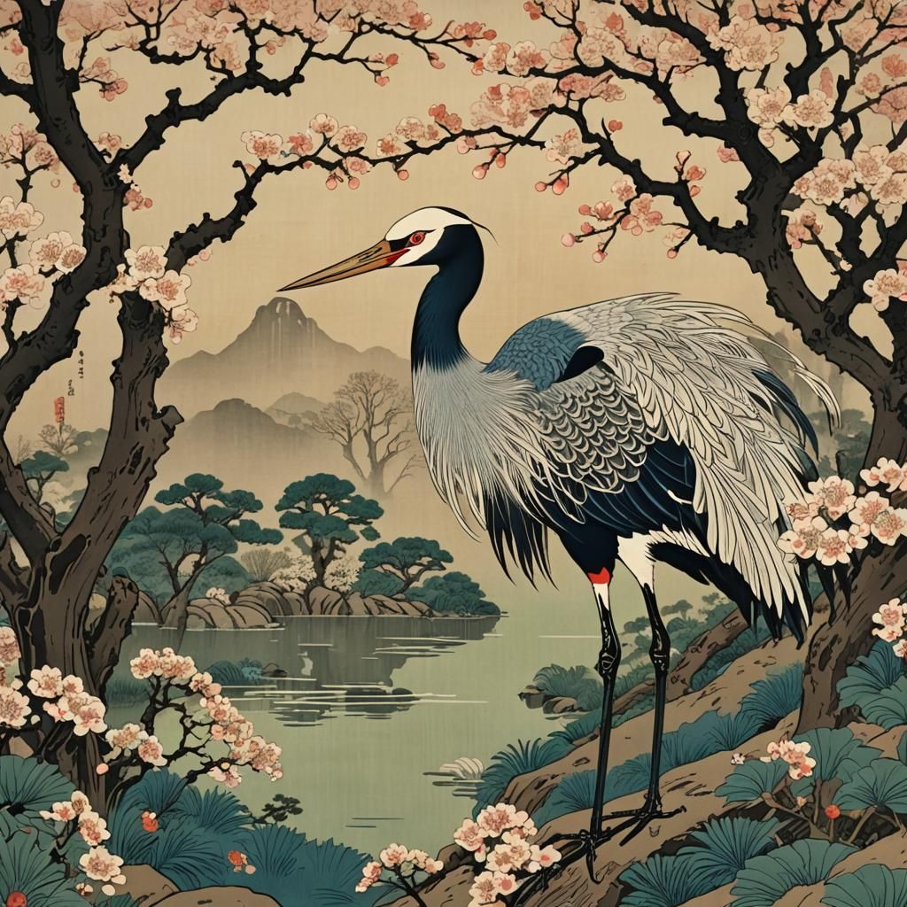 Ukiyo-e Crane   by @Alicia Hopkins