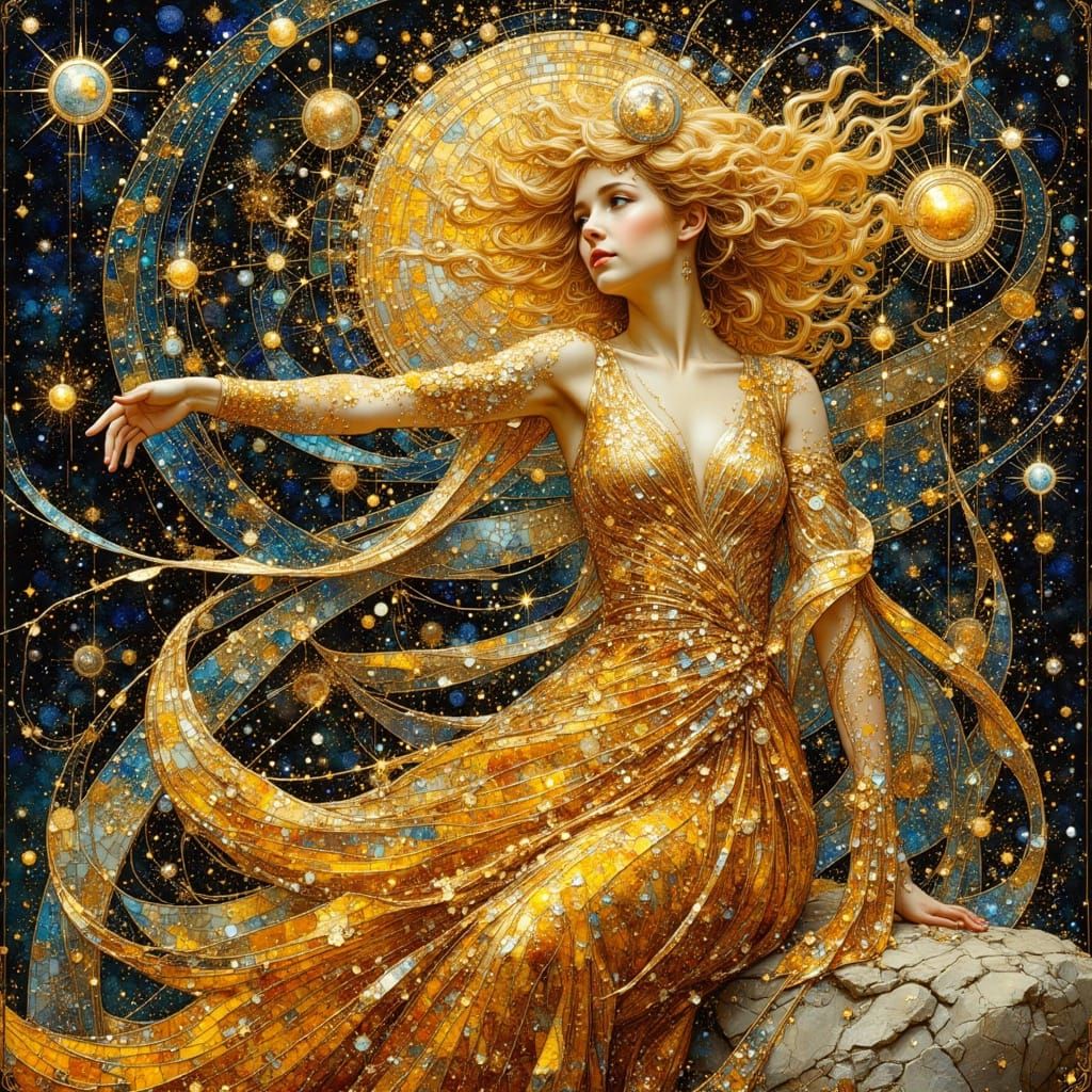 Art Nouveau Golden Starlight  by @Ravenscar