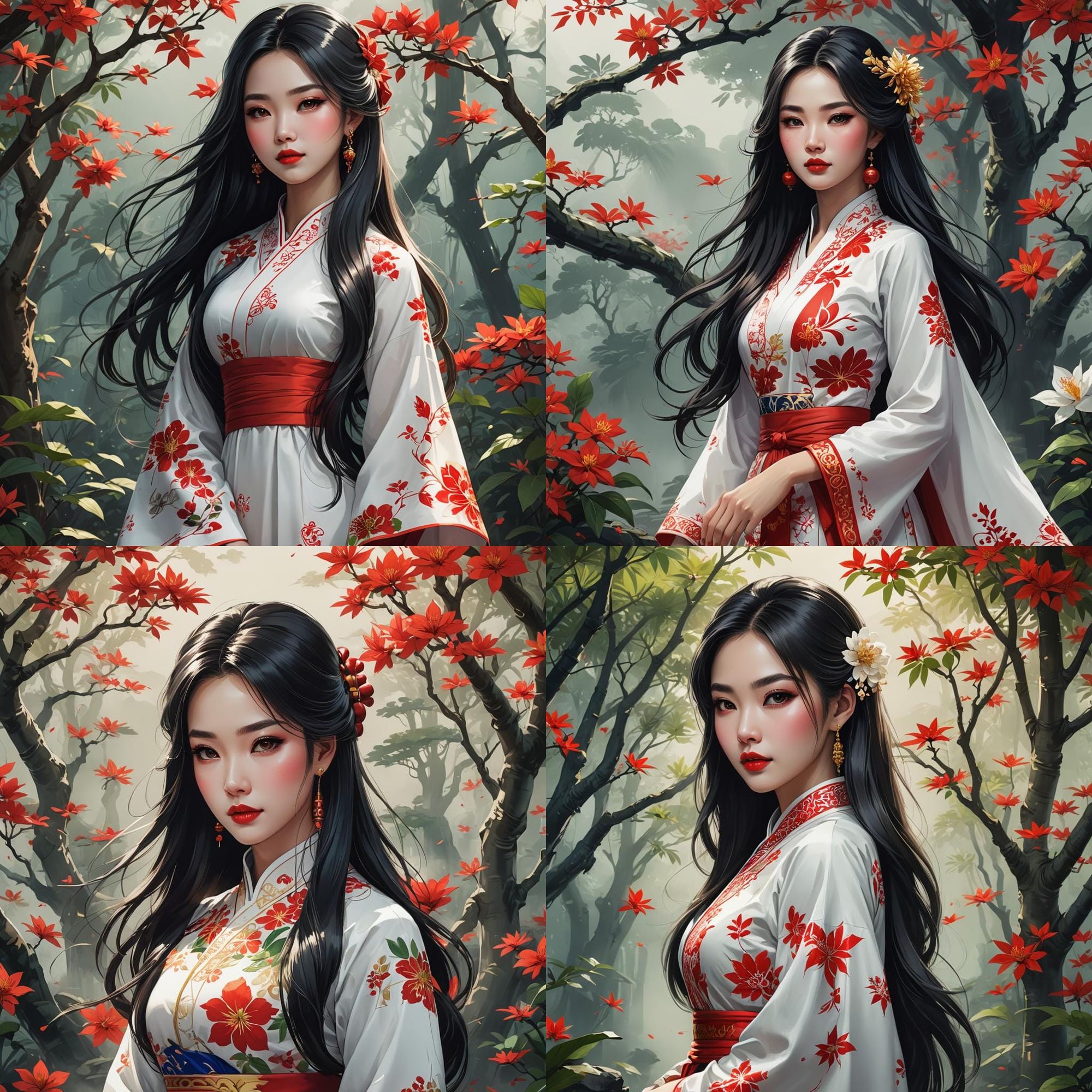 A beautiful Vietnamese girl with long hair, red lips, white skin, wearing a  traditional Vietnamese ao dai : r/nightcafe