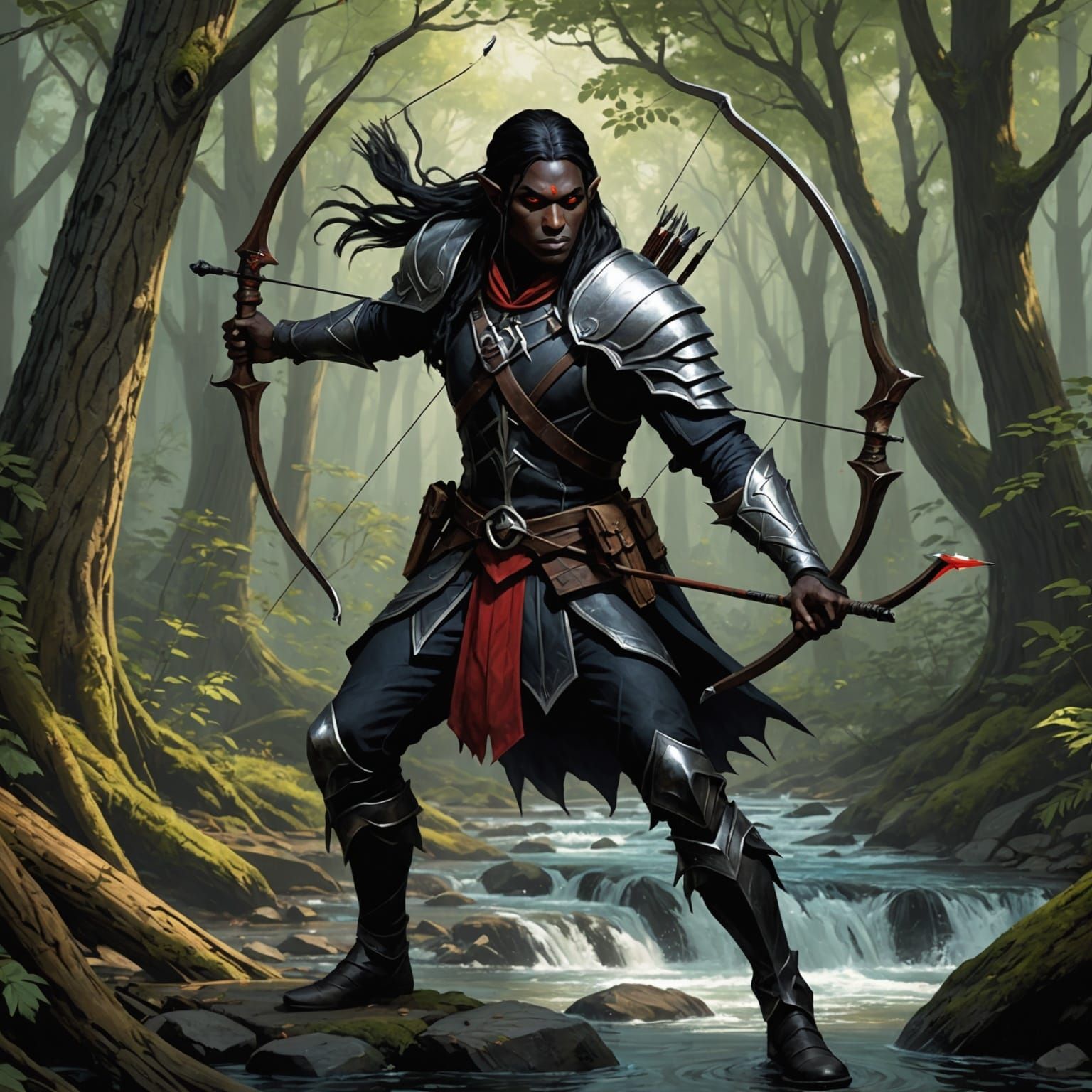 Fullbody Portrait of a male drow elf from Dungeons and Drago...