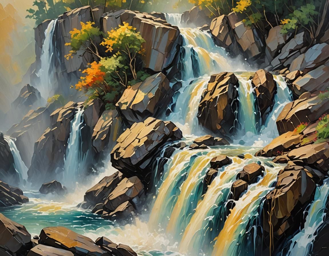 Waterfall | Neo-Impressionism impasto (DreamShaper XL Lightning - Clarity Upscale 50%)