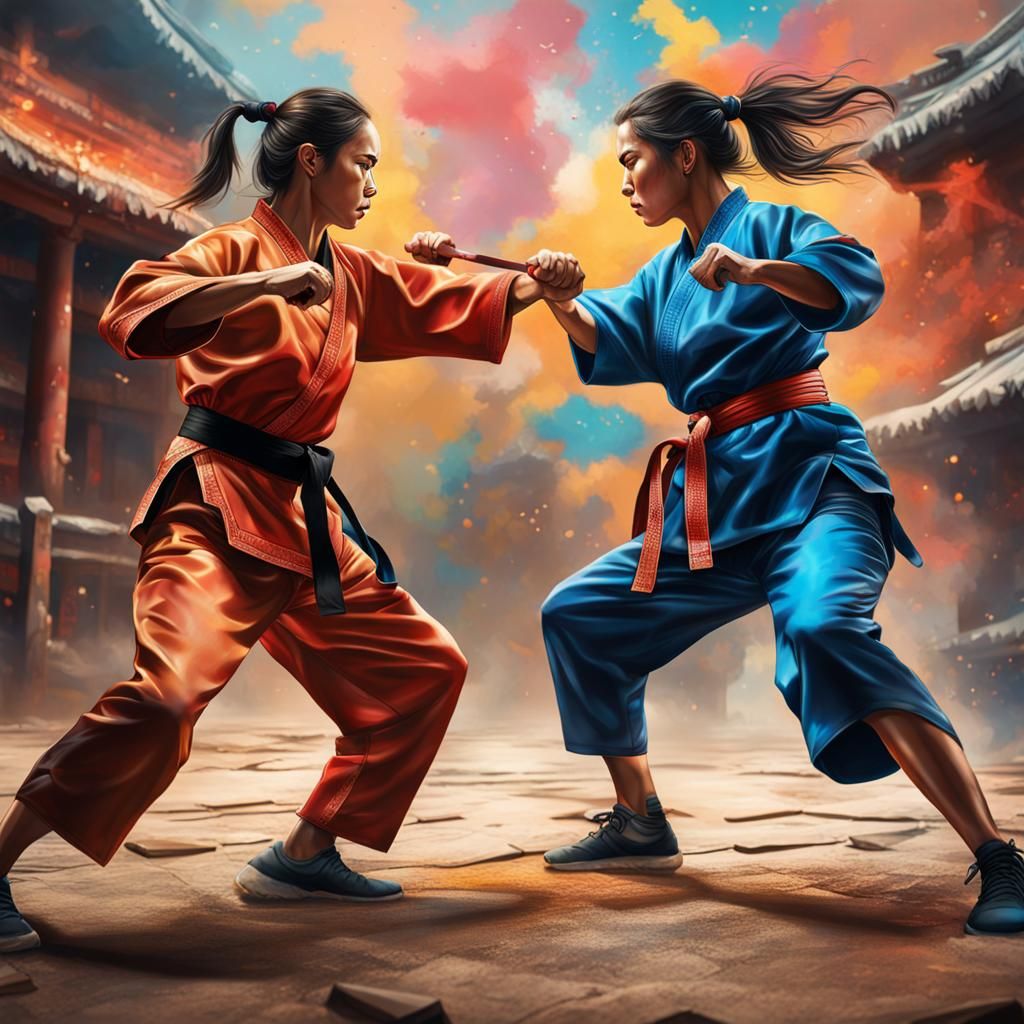 2 women fighting martial arts