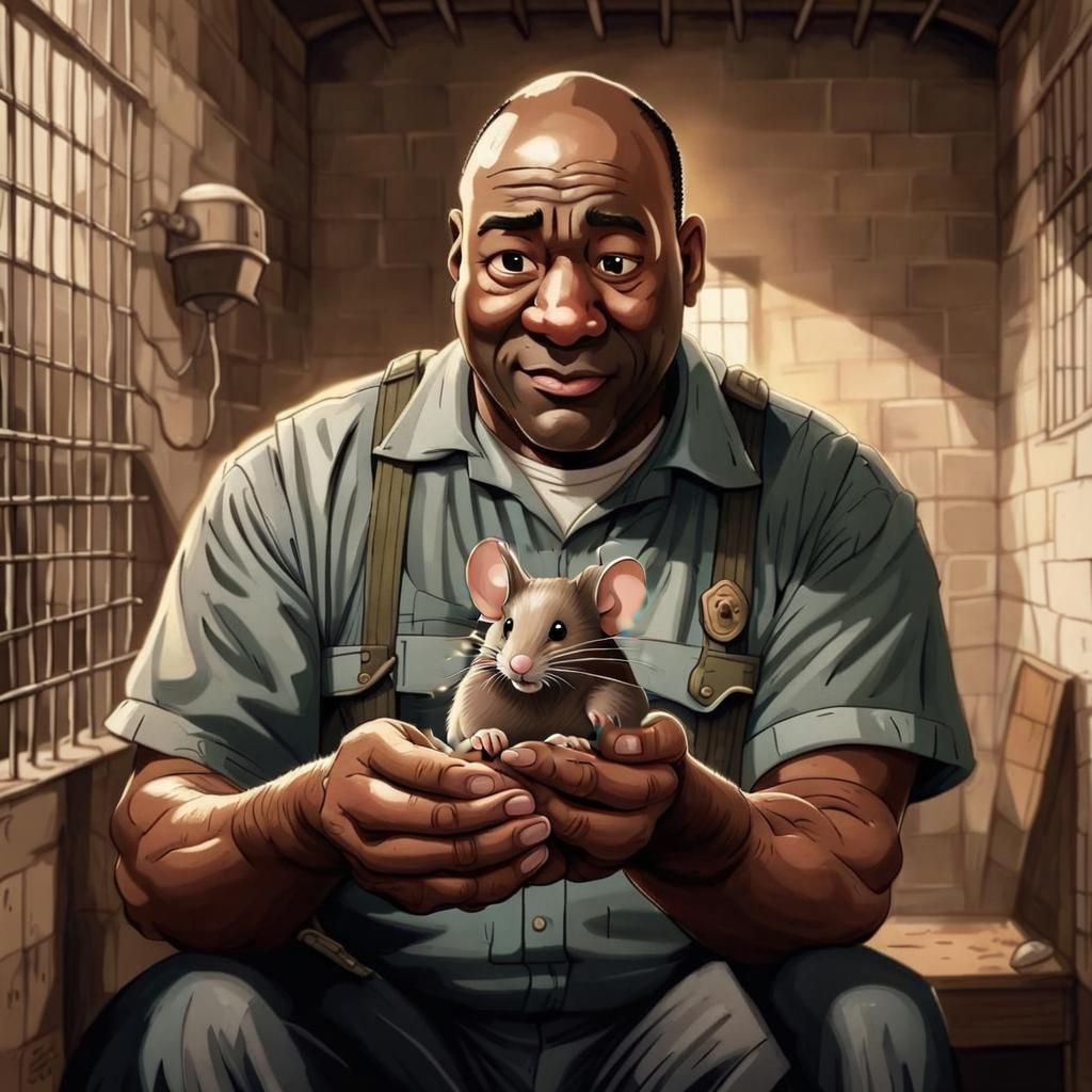 John Coffey holding Mr Jingles the circus mouse   by @Kosher
