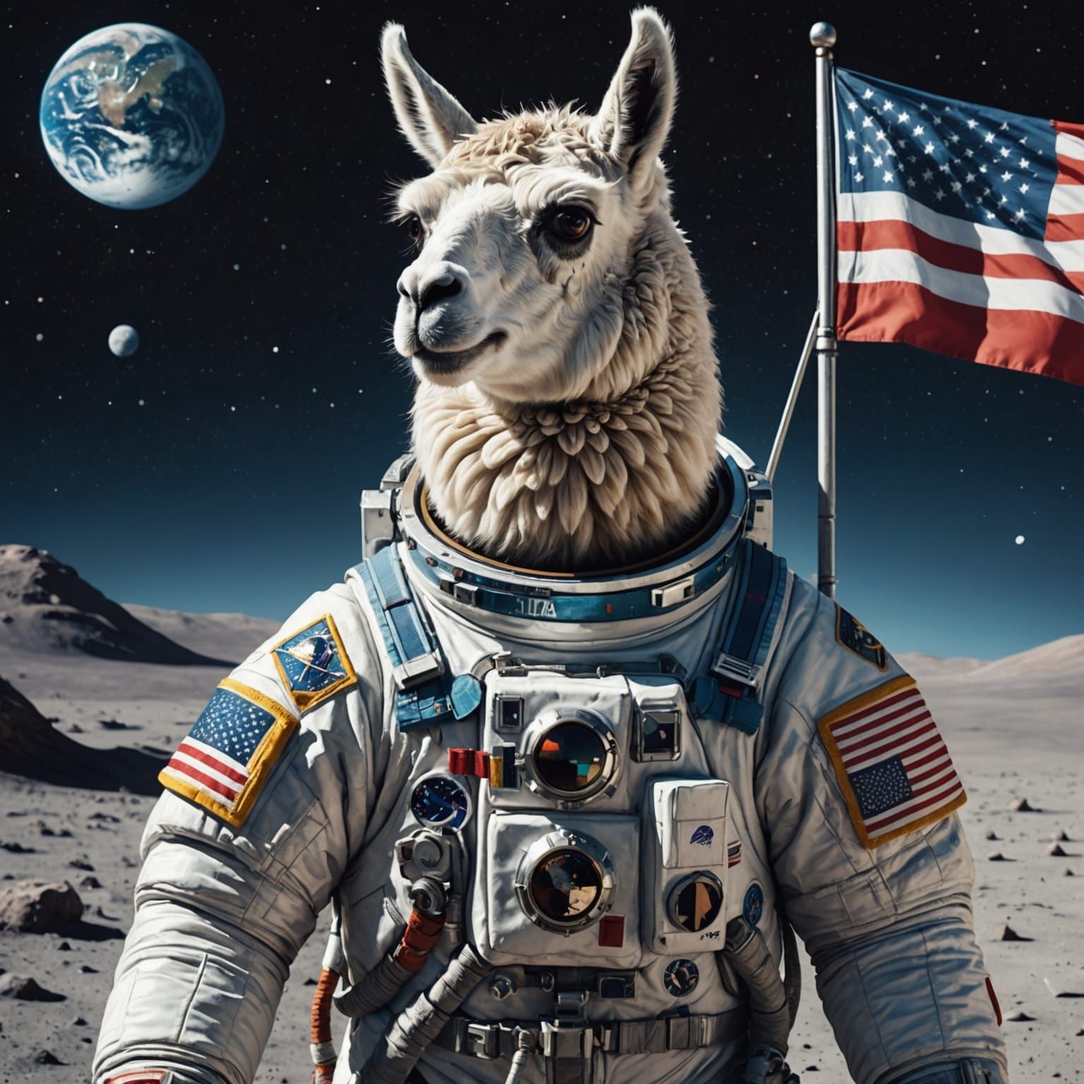 Llama Astronaut on the Moon: Hyperrealistic Concept Art