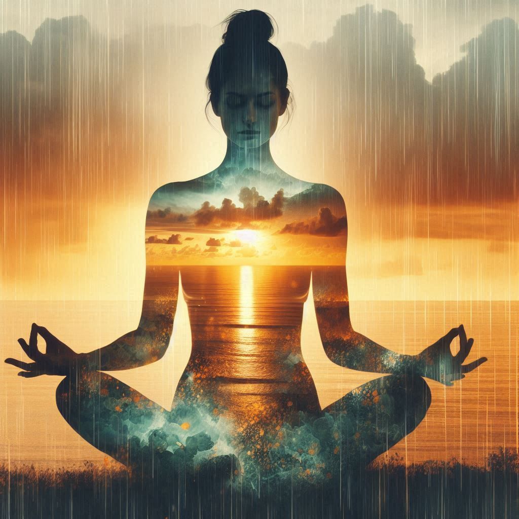 double exposure beautiful fantasy DALL-E 3 portrait landscape..