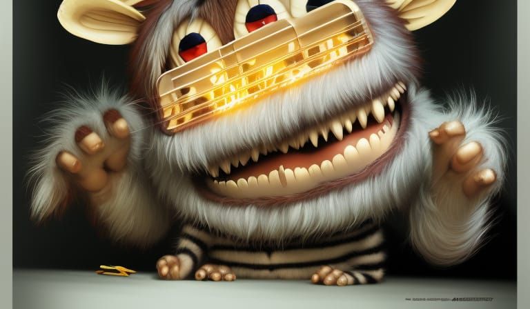Fluffy striped toaster monsteR