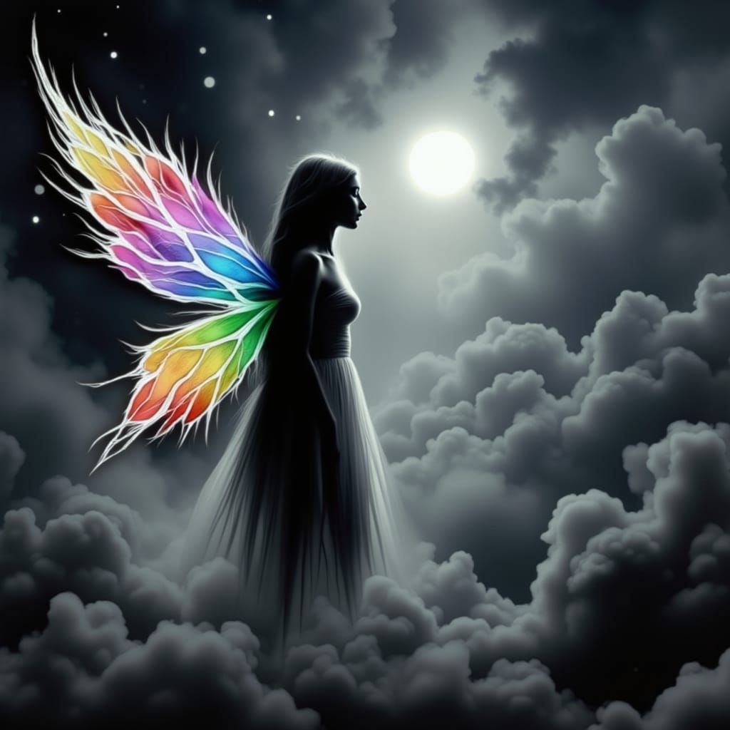 <lora:Mythic Draw:1.0> The silence of grey concrete makes me scream in color, alcohol inks, water colors Darkness incarnate as a woman in de...