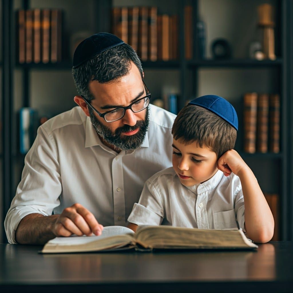 Traditional Jewish Family Moment in Modern Home
