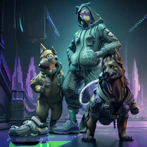 (Anthropomorphic German Shepard dog wear hoodies and pants a...