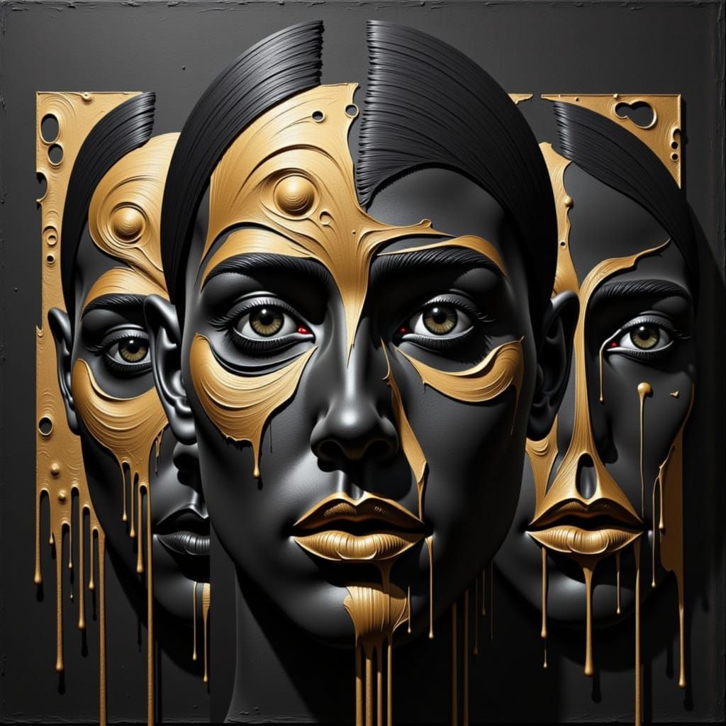 <lora:Abstract Me:1.0> Abstract  images blend into who I will become organized into masks Je me souviens des mouvements hésitants de mes rêv...