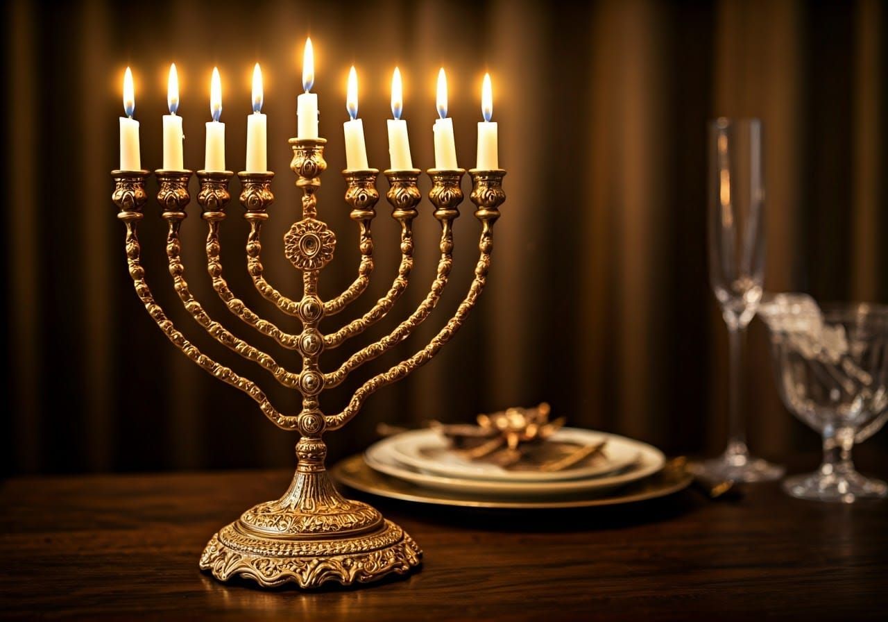 Elegant Hanukkah Menorah in Grand, Ornate Style