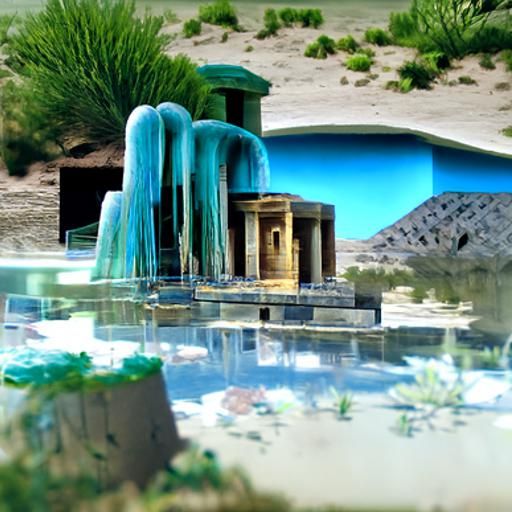 Aqua water temple in the desert 