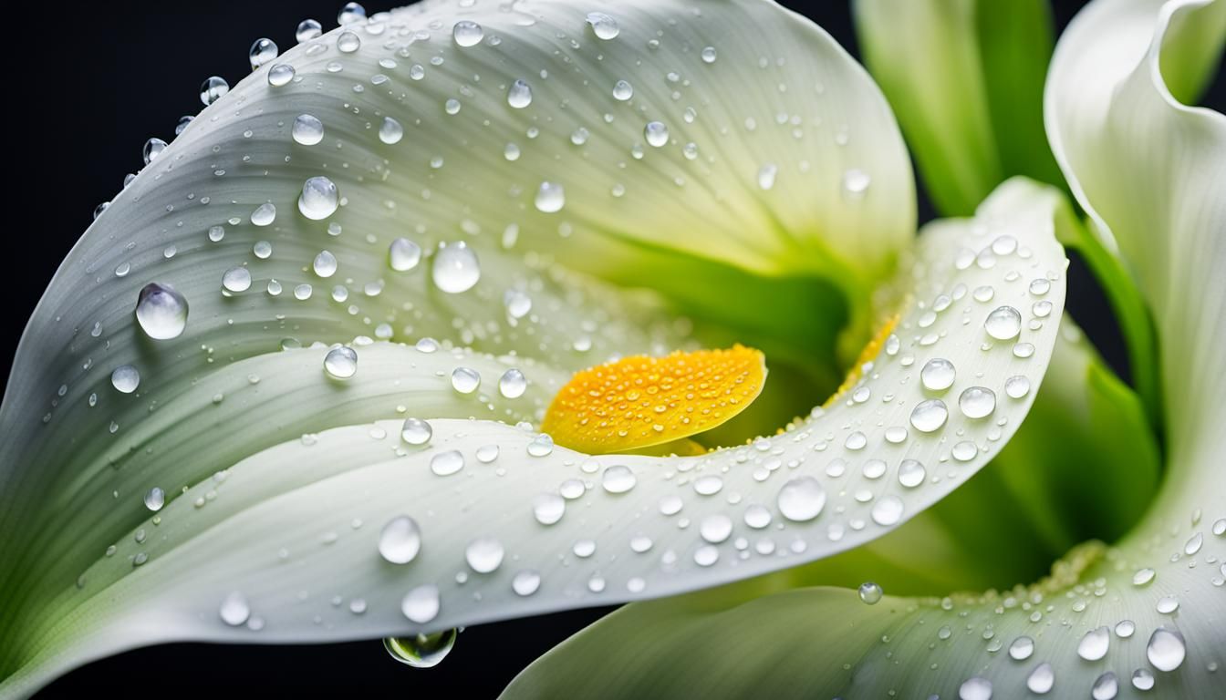 Dewdrops on the petals of a Calla Lily  by @3E