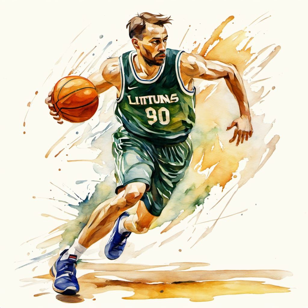 A running man playing basketball  by @axelb