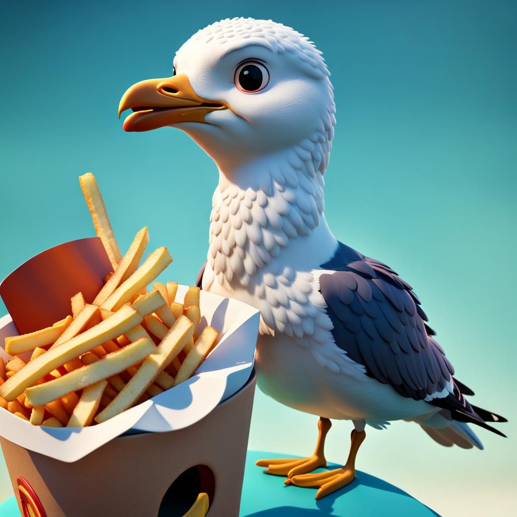 Sea Gull with French fries 🍟   by @The Marshes