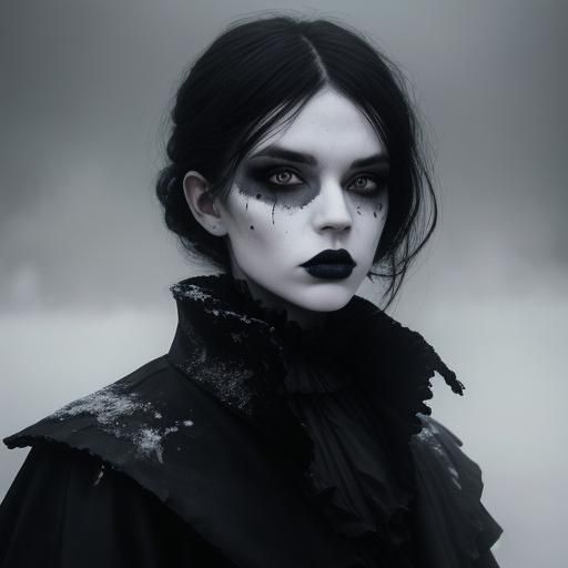 female goth fashion model. snow. ice. icebergs. fog. smoke. goth ...