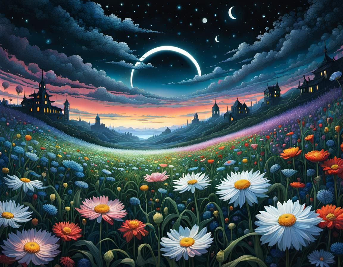 Nightscape Flower Field  by @Strigoi77