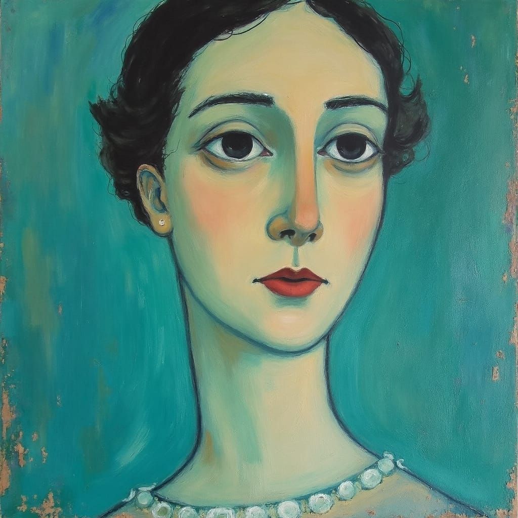 The wife of the artist, Ingeborg Stegemann (born  Ingeborg  Krause), en 1928, peinture à  l'huile, à  la facon d' Ingeborg Stegemann) #surrealiste #blue #green_