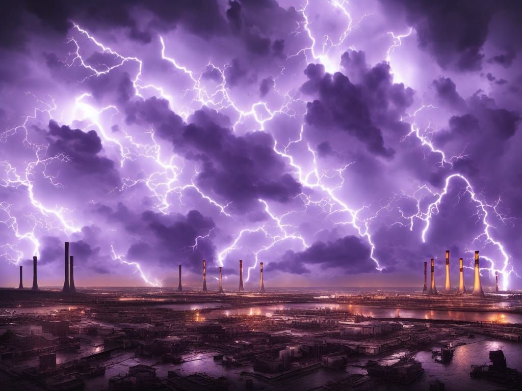 High Voltage - Thunderstorm above some power plants undefined