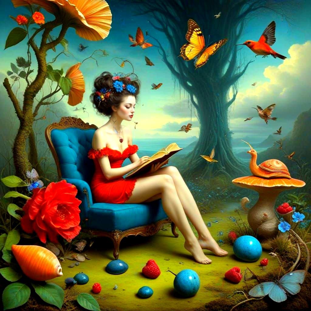 Surrealistic Lady in a Fantastical World of Whimsy