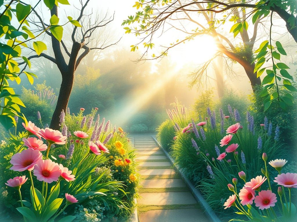 A Spring Garden during Sun rise 