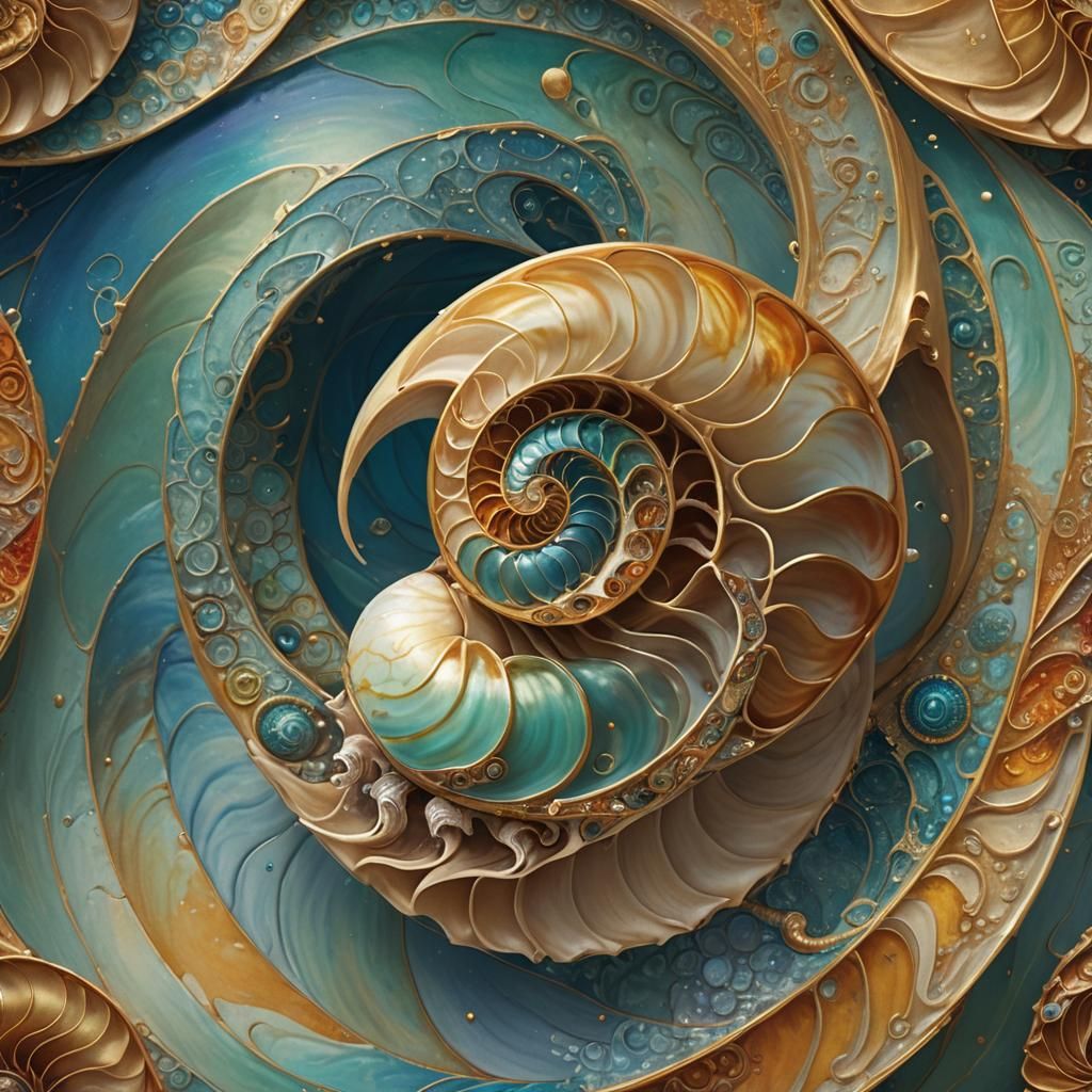 Golden Spiral Nautilus Shell in Hyperrealistic Style