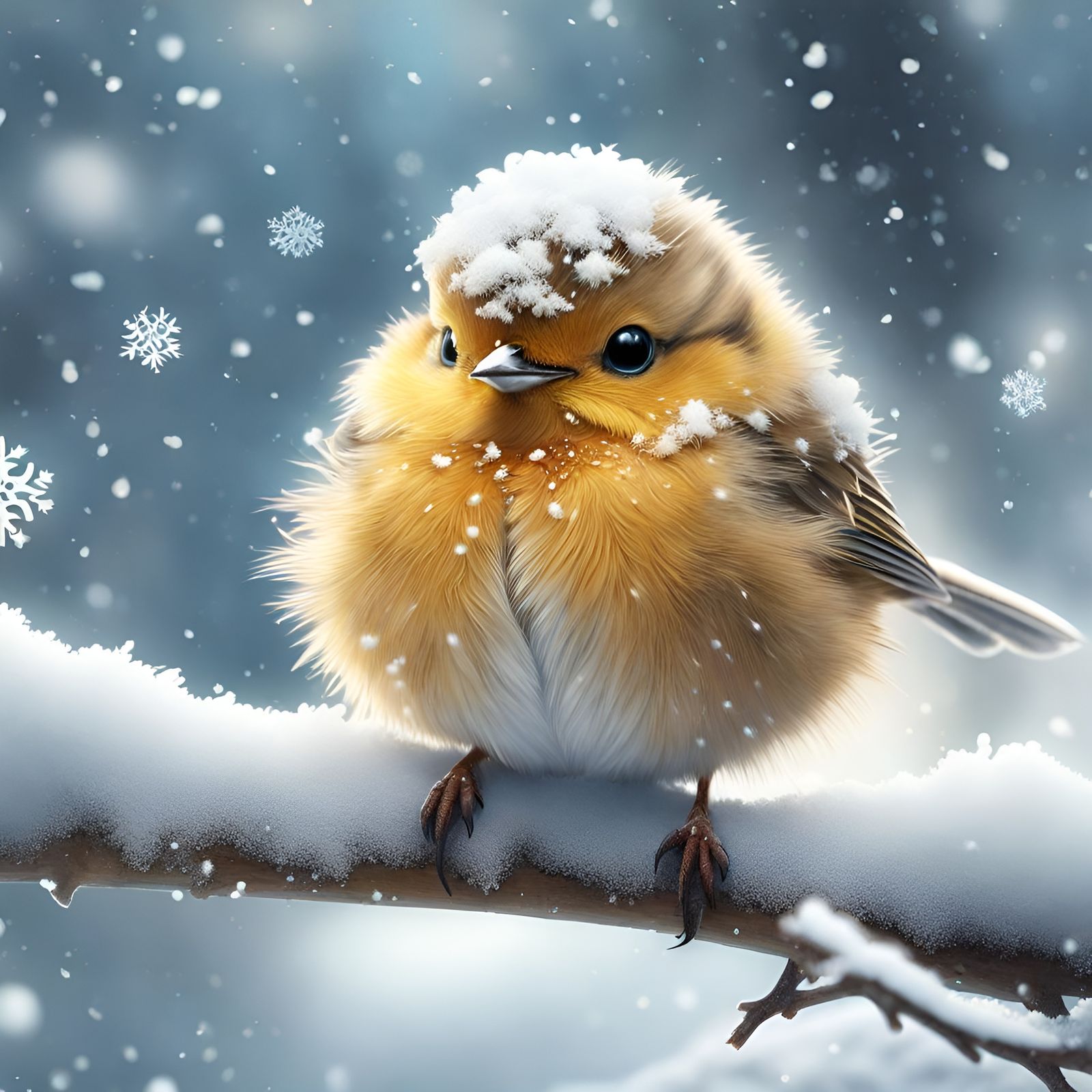 Fluffy Bird in the Snow