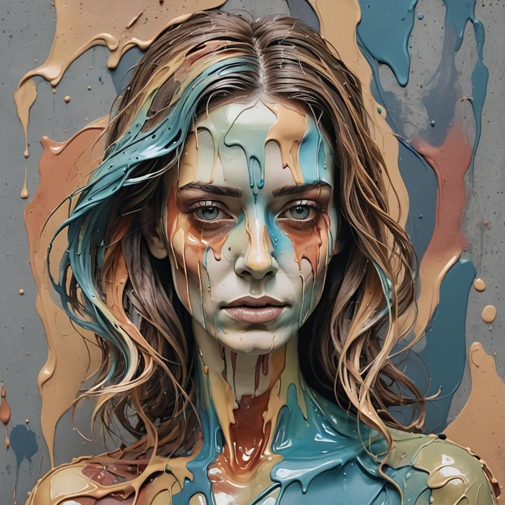 realistic woman made of faded color in a melting shape. have...