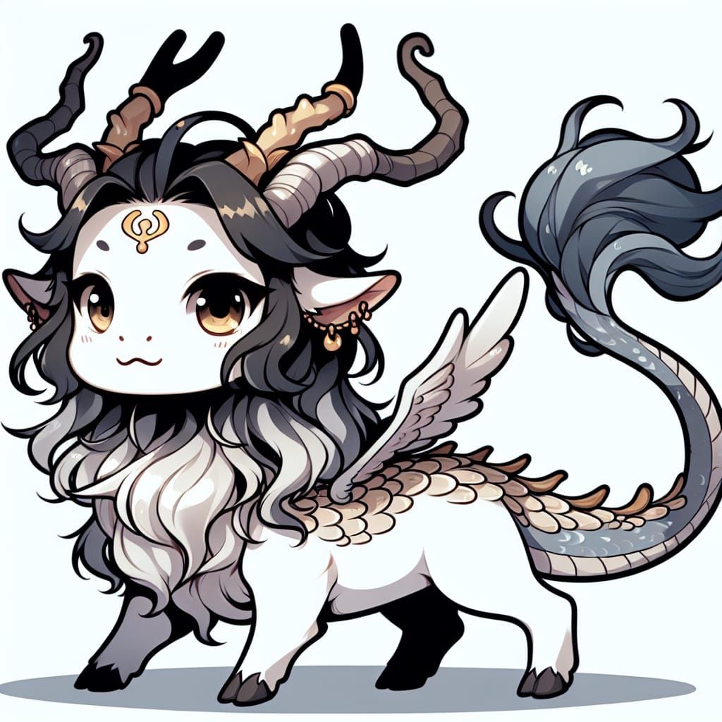 Chibi Qilin, a hooved dragon-like creature with antlers and ...