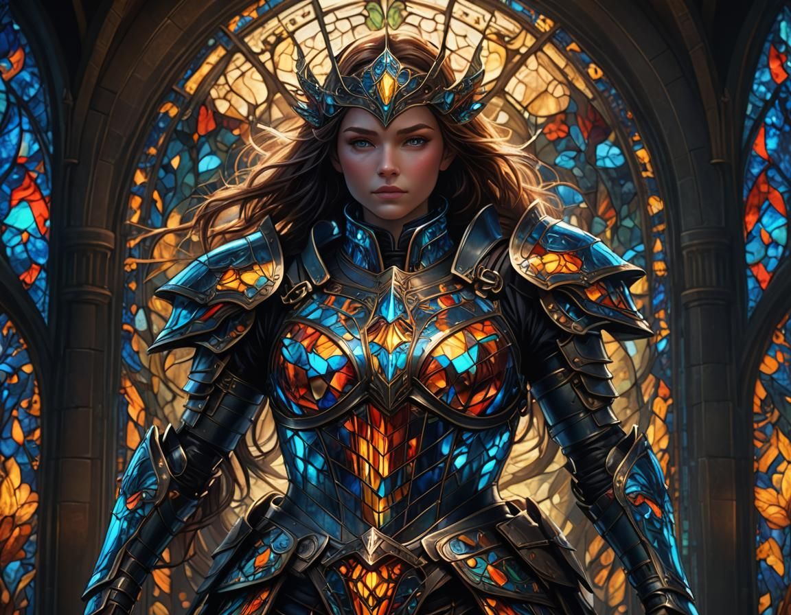 Bioluminescent Stained-Glass Armor: Dark Fantasy Concept