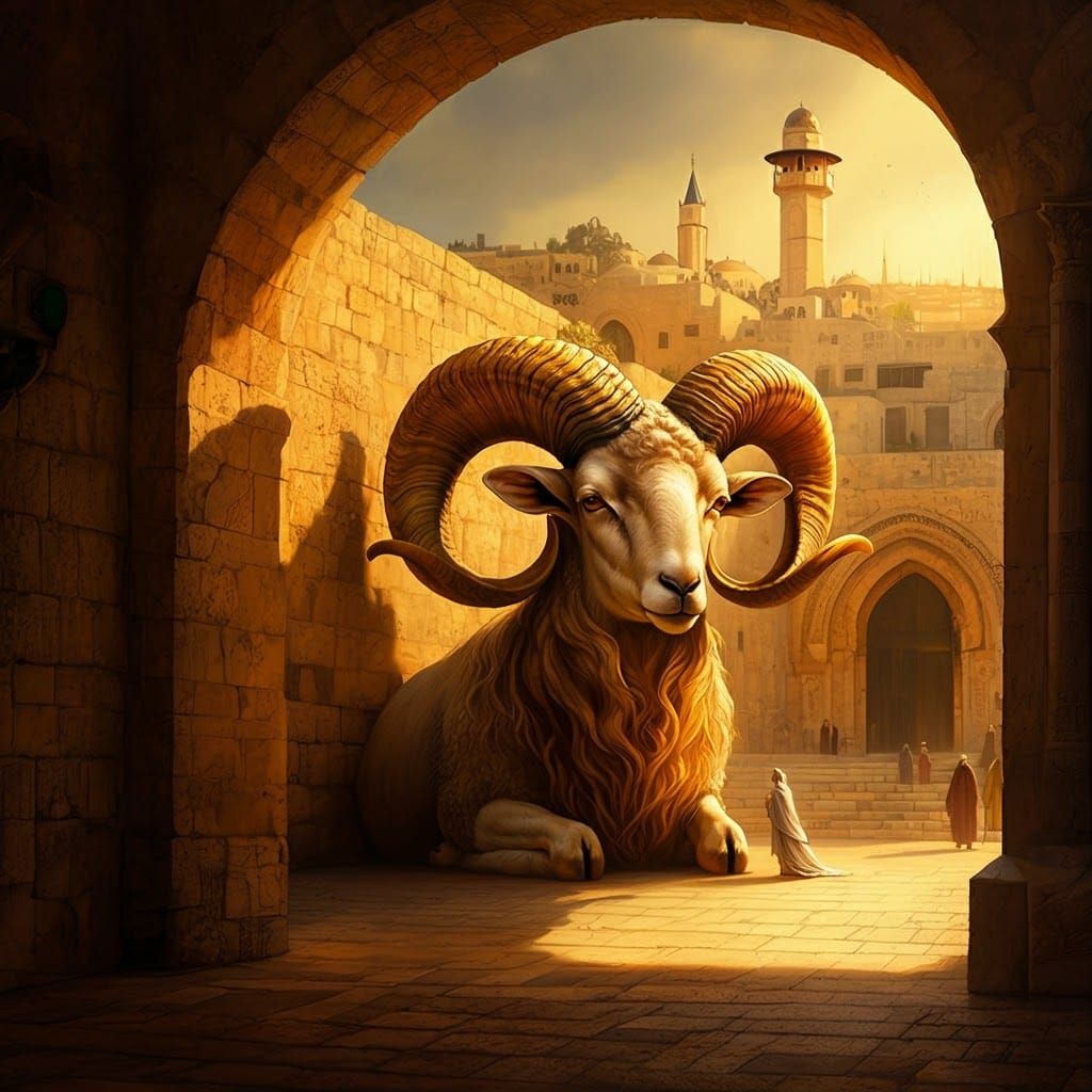 Giant Shofar Illuminates Jerusalem Temple: Old Masters Style