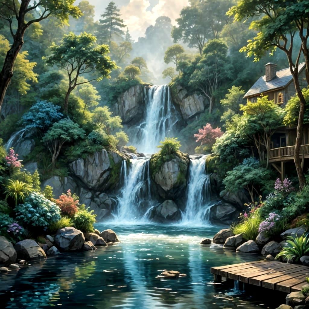 Cottage at an Island Waterfall  by @Vic Williams