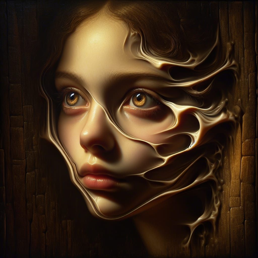 Creating a surrealism portrait of a young woman with melting...