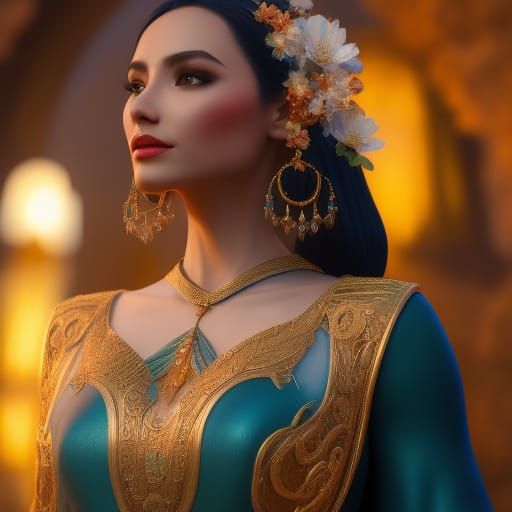Woman in Traditional Dress: Fantasy Art Nouveau Portrait