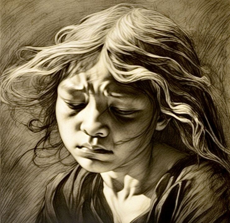 Sad girl in the style of Käthe Kollwitz