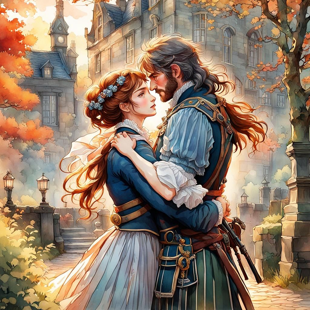 18th century Scotland, lovers embrace. - AI Generated Artwork ...