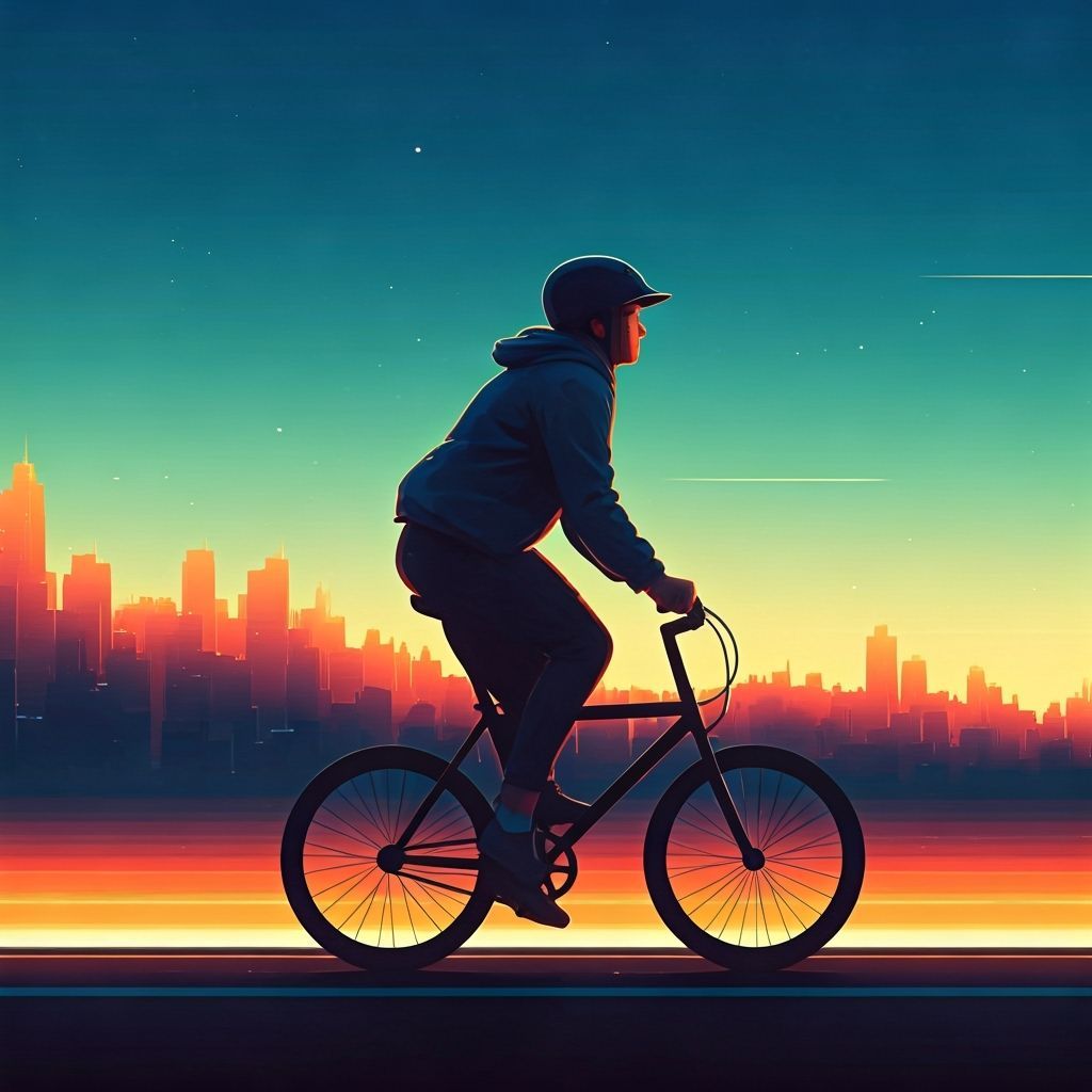 Cyclist in Futuristic Cityscape Digital Art
