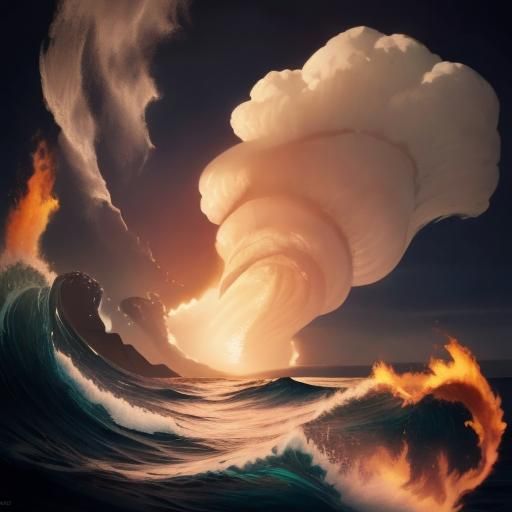 Abstract Elemental Collision of Water, Wind, and Fire