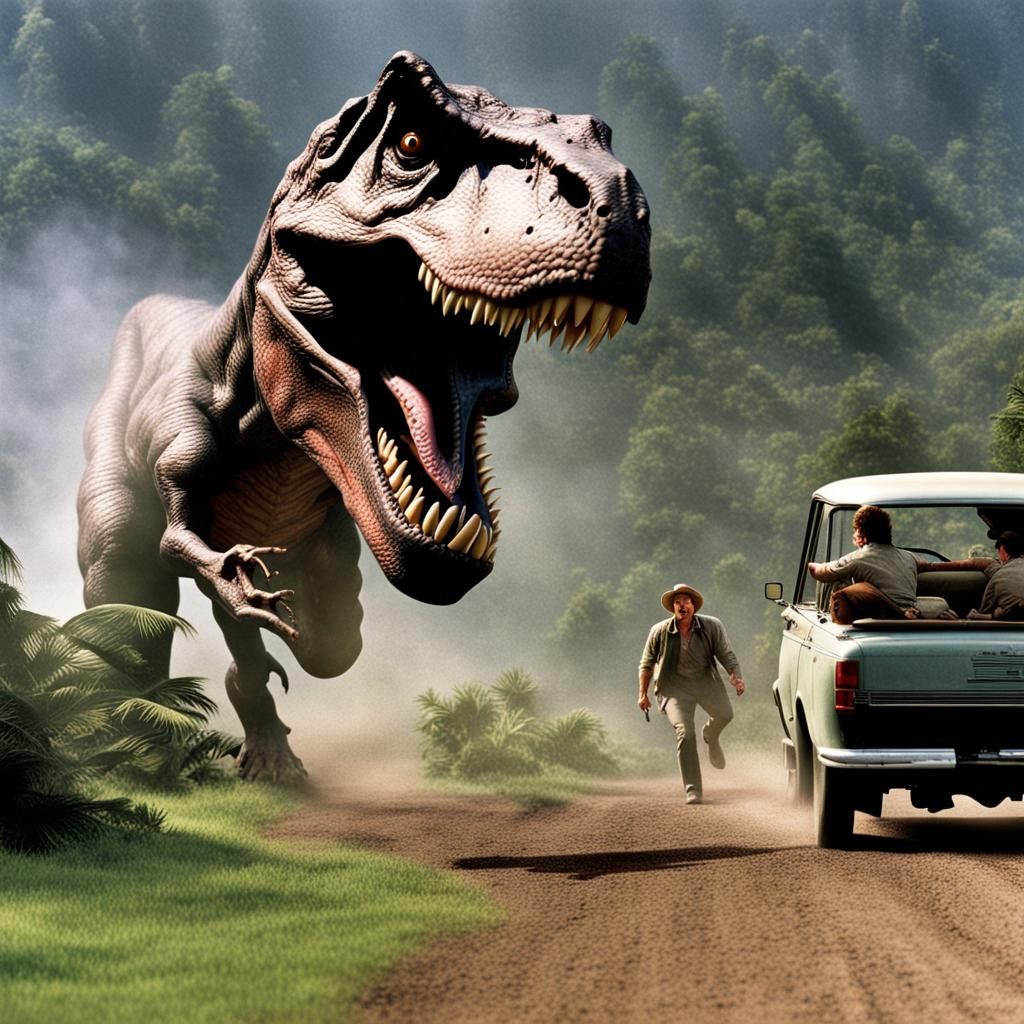 A Tyrannosaurus rex escapes Jurassic Park,Spielberg