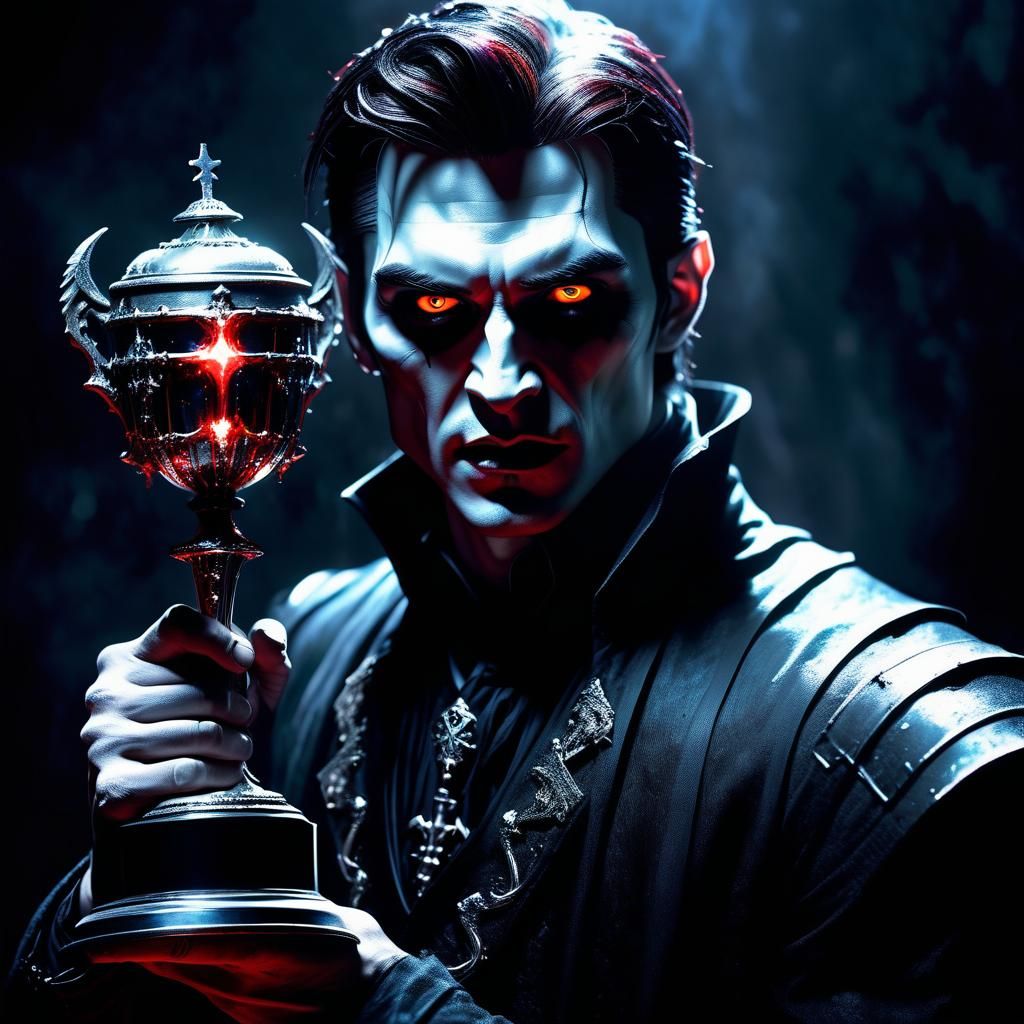 An acrylic masterpiece of a beautiful vampire man holding a gothic ...